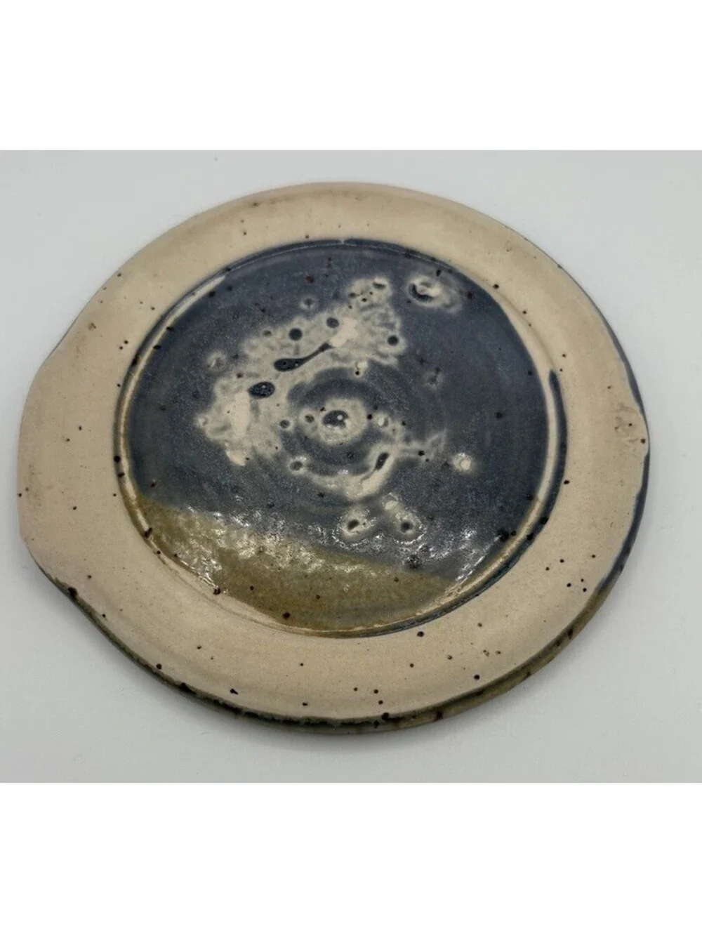 Art Pottery Handmade Ceramic Spoon Rest Blue Studio Signed
